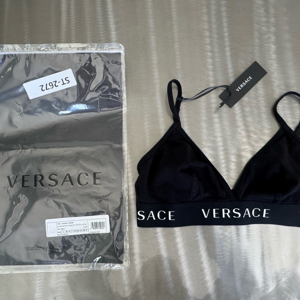 Versace Black Logo-Trim Bralette with Adjustable Straps